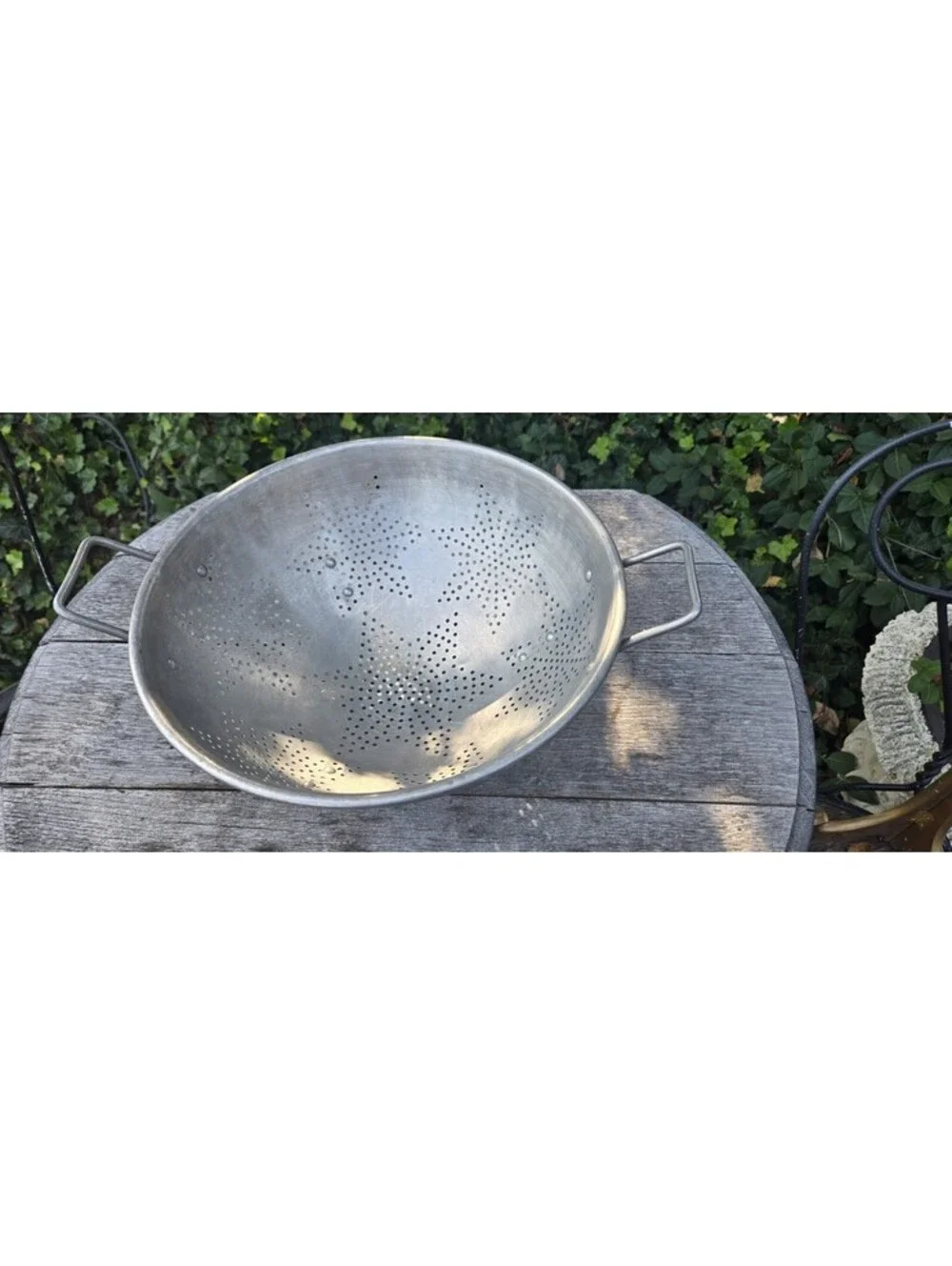 Antique Tin 7 Star Colander 2 Handles Farmhouse 3 Legs 11W”X5